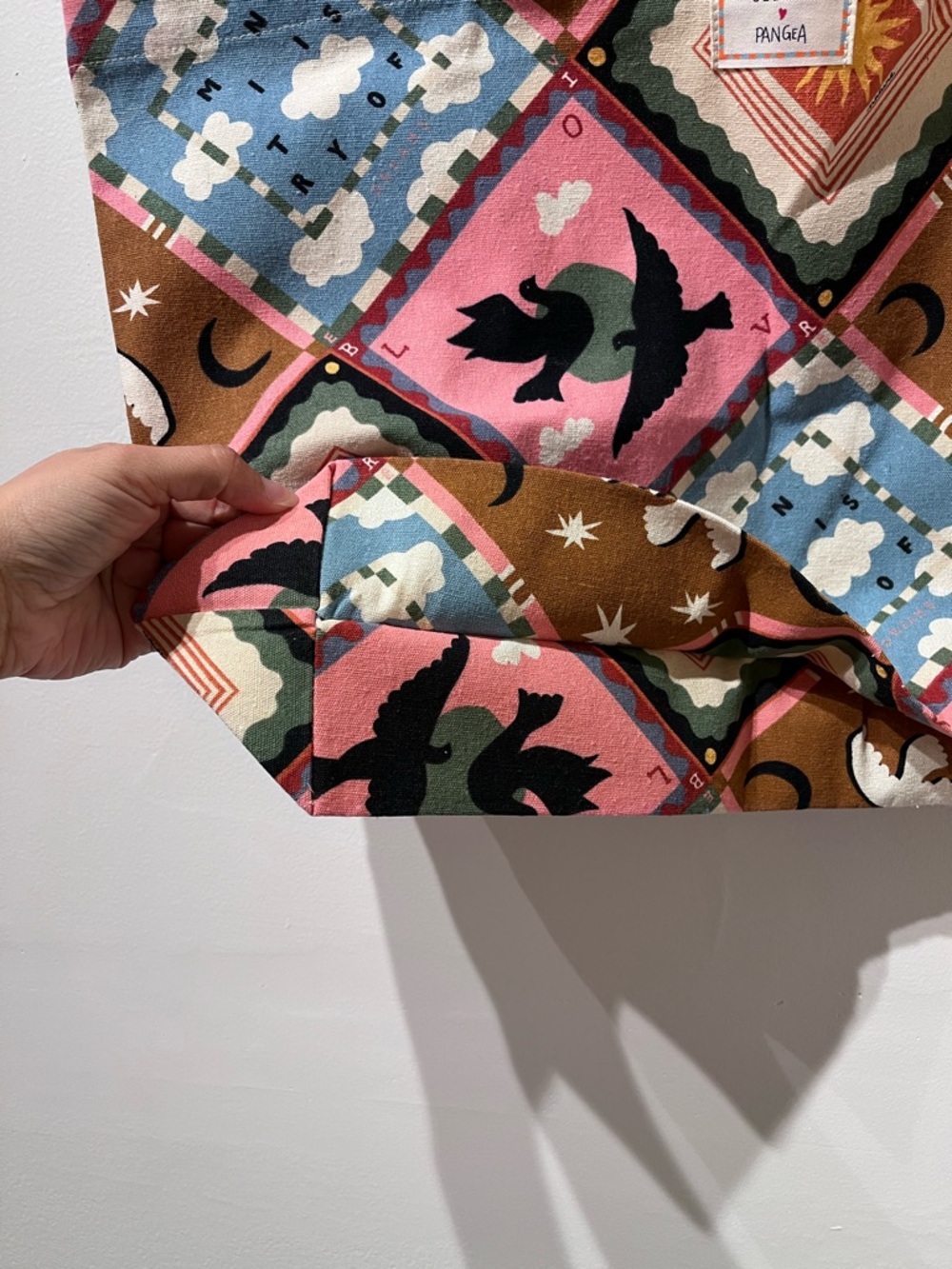 Sezane x Pangea Multicolor Patchwork Print Recycled Cotton Tote Bag - Picture 3 of 7